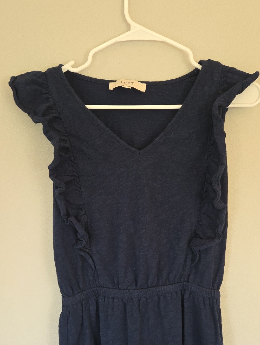 LOFT Navy Ruffle Sleeve V-Neck Dress